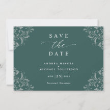 Elegante Convite de Noivado Verde Esmeralda Save T