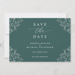 Elegante Convite de Noivado Verde Esmeralda Save T