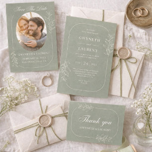 Elegante Convite de Noivado Verde Save The Date