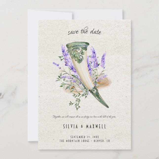 Elegante Convite de Noivado Viking "Save the Date" (Frente)