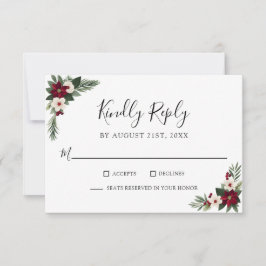 Elegante Convite de Resposta de Casamento com Flor