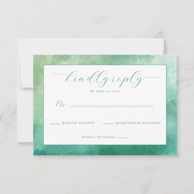 Elegante Convite de RSVP em Aquarela Verde (Frente)