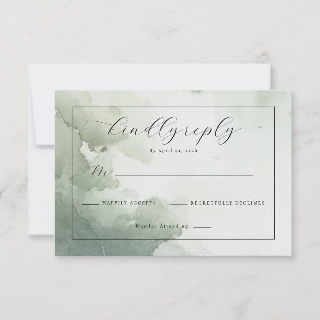Elegante Convite de RSVP em Aquarela Verde (Frente)