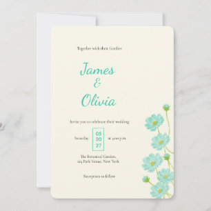 Elegante Convite Floral de Primavera em Azul Turqu
