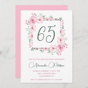 Elegante convites para 65 anos Floral Rosa