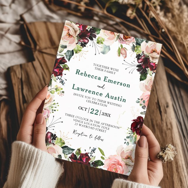 Elegante cor d'água blush convite para casamento v (Criador carregado)