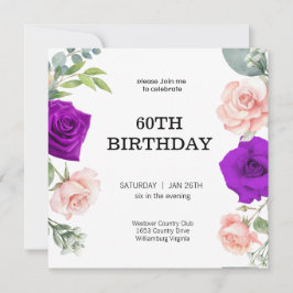 elegante cor roxa 60º Convite de Aniversário