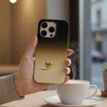 Elegante Coração de Ouro 3D Minimalista Preto e Ou