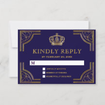 Elegante Coroa Azul Dourada Ornada RSVP