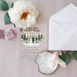Elegante Country Manor | Convite Para Casamento De<br><div class="desc">Elegante Country Manor | Convite Villa Wedding - Convide familiares e amigos para o seu evento alegre com o nosso Elegante Country Manor | Villa Wedding Invitation com aquarela cênica ilustrativa de uma avenida Country Manor com noiva, noivo e verde. Este convite é perfeito para um casamento de qualquer época....</div>