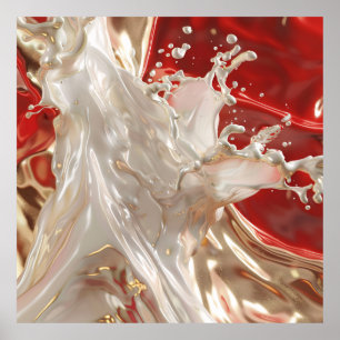 Elegante Creme e Poster de Arte de Fluido Vermelho