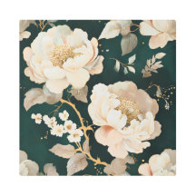 Elegante Creme Peony Metal Wall Art - Verde Escuro
