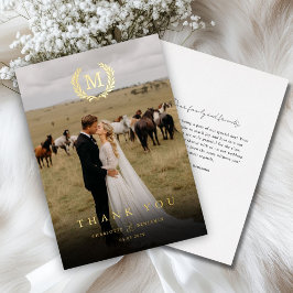 Elegante Crest Monograma 1 Foto Obrigado Casamento