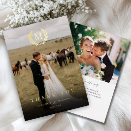 Elegante Crest Monograma 2 Foto Obrigado Casamento