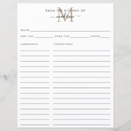 Elegante Da Cozinha Da Receita Dourada Do Monogram