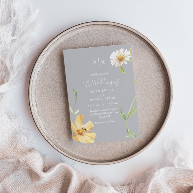 Elegante Daisy | Convite para Casamento de Monogra (Criador carregado)