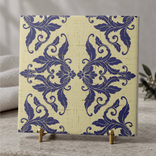 Elegante damasco vintage azul naval monograma amar