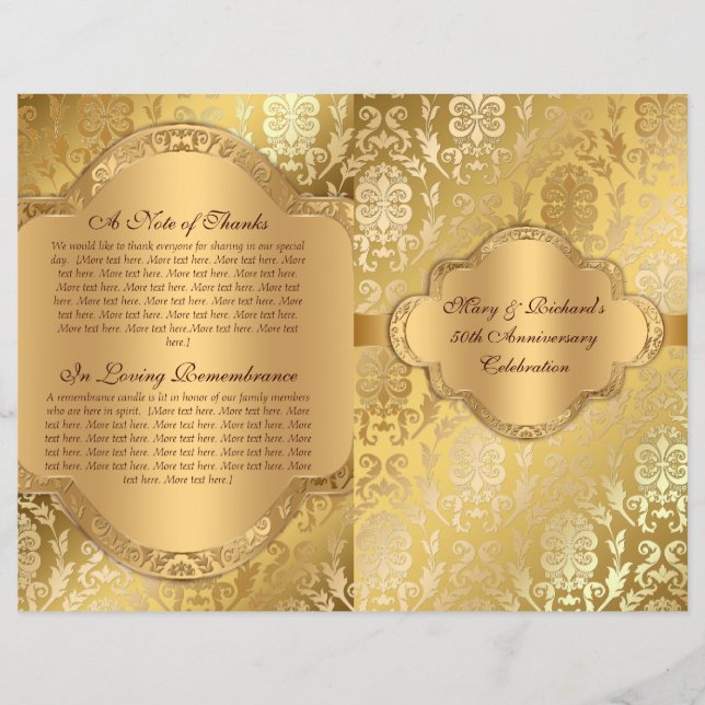 Elegante Damask Floral Swirl Dourado Program (Frente)