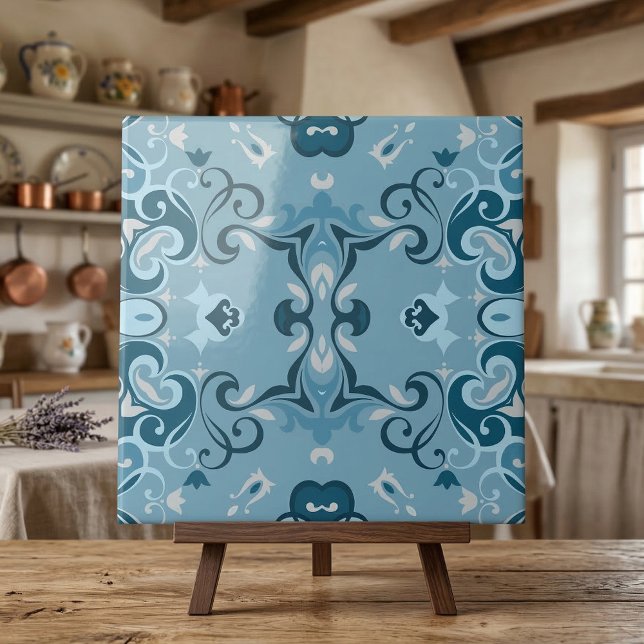Elegante Damask Frosty Blue Winter Mosaic Patterno (Criador carregado)