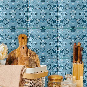 Elegante Damask Frosty Blue Winter Mosaic Patterno