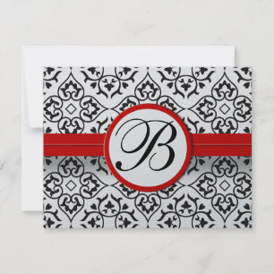 Elegante Damask Side Borders Red Trim Weding RSVP