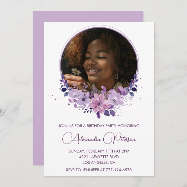 Elegante de 14 de convite de aniversário Foto Eleg (Frente/Verso)