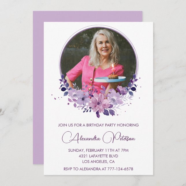 Elegante de 70 de convite de aniversário Foto Eleg (Frente/Verso)