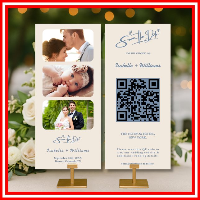 Elegante de Código QR de Foto de Casamento Azul Du (Criador carregado)