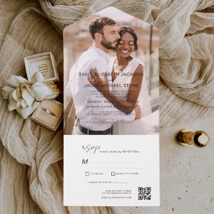 Elegante de Código QR de Foto de Casamento Minimal