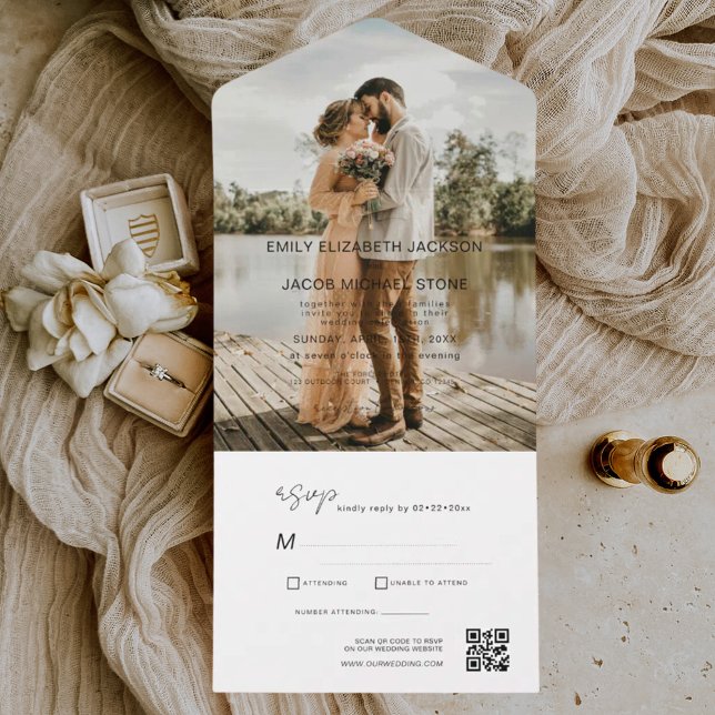 Elegante de Código QR de Foto de Casamento Minimal (Criador carregado)