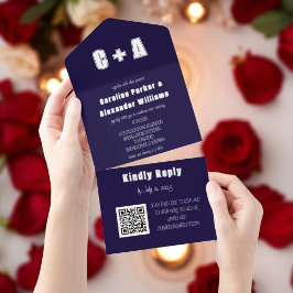 Elegante de código QR moderno azul marinho