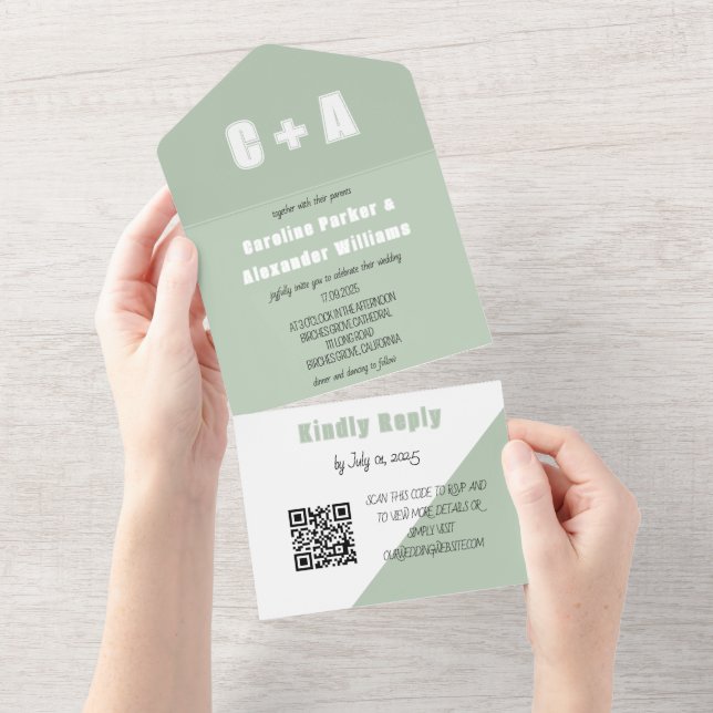 Elegante de Código QR Simples Verde Sage (Tearaway)