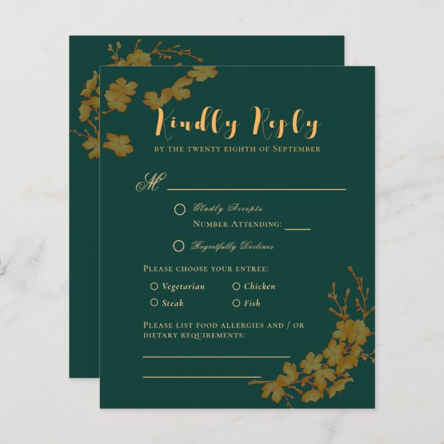 Elegante de Orçamento Emerald Green e RSVP Floral  (Frente/Verso)