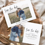 Elegante de Orçamento Salve a Data Foto Minimalist<br><div class="desc">Casamento de Orçamento Salve os Cartões de Data que têm uma foto na frente e atrás. Os Cartões salve a data contêm uma moderna tipografia cursiva escrita escrita escrita escrita escrita escrita escrita escrita que é elegante, simples e moderna a ser usada depois da simples celebração do dia de casamento...</div>