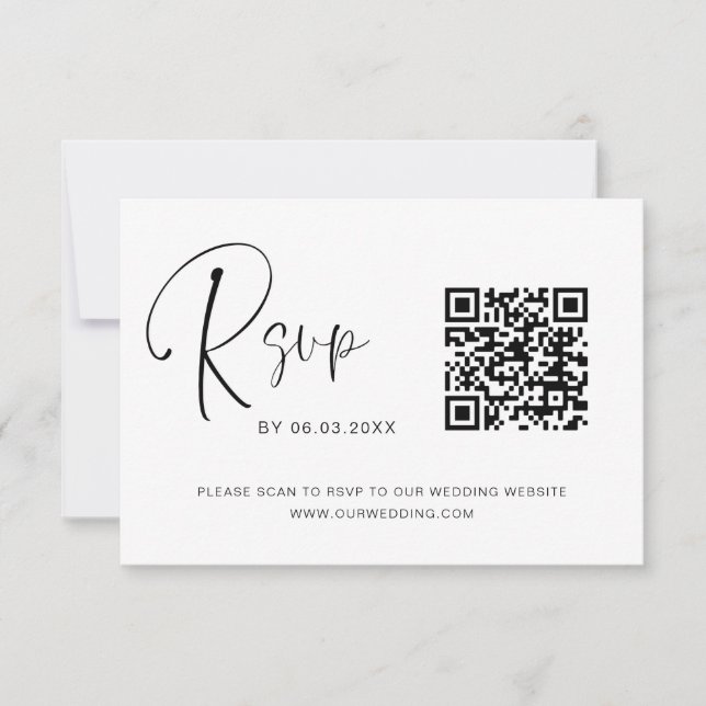 Elegante de Website de Casamento RSVP de Código QR (Frente)