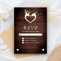 Elegante Deer Heart Rustic Wood RSVP