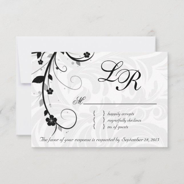 Elegante deixa RSVP Resposta de Casamento preto br (Frente)