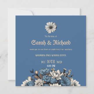 Elegante Denim & Marinho Floral Convite de casamen