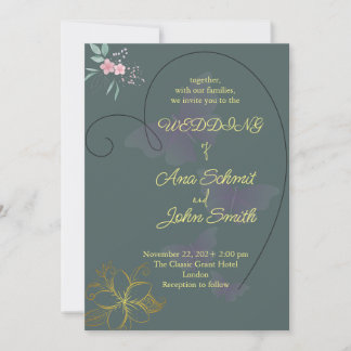 Elegante design de cartão de casamento floral e ca