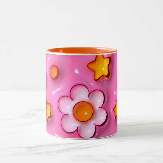 Elegante Design de Flor em 3D, Xícara de Café com  (Centro)