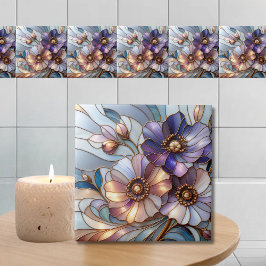 Elegante design floral em vitral em tons pastel su