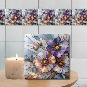Elegante design floral em vitral em tons pastel su