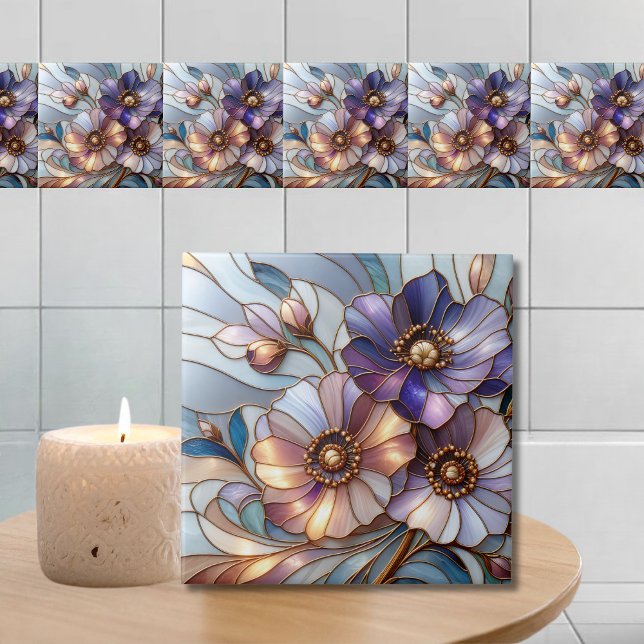 Elegante design floral em vitral em tons pastel su (Criador carregado)
