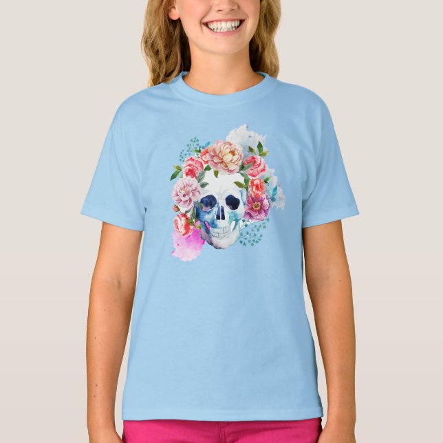 Elegante Dia de los Muertos Camisa Floral (Frente)