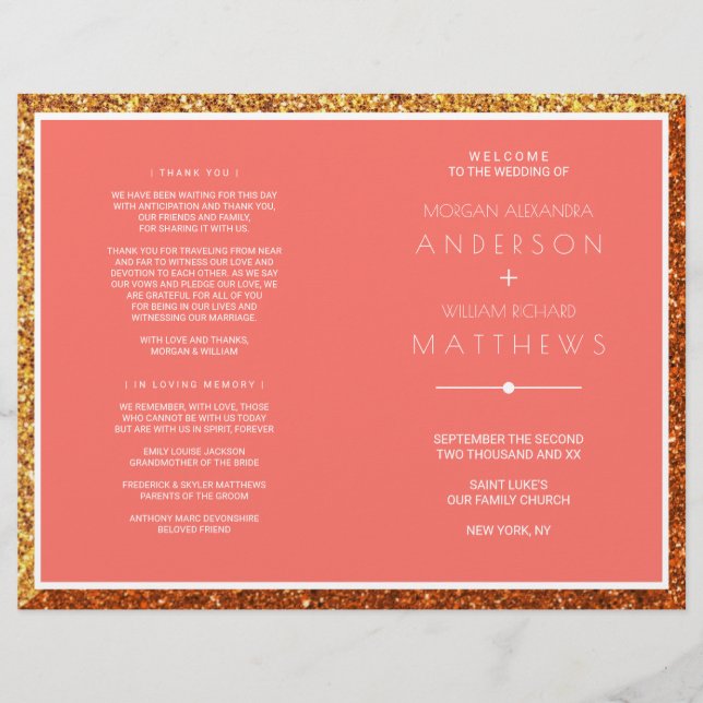 Elegante do Programa de Cerimônia de Casamento Cor (Frente)