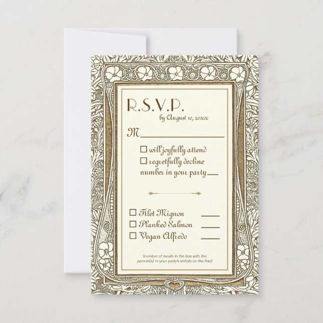 Elegante Dourada Ivory Art Nouveau RSVP w Meia Esc (Frente)
