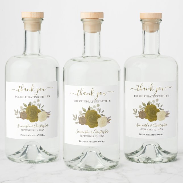 Elegante Dourada Watercolor Rosa Casamento Obrigad (Garrafas)