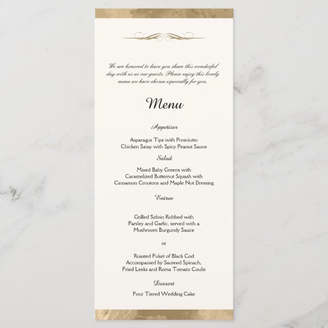 Elegante Dourado Aquarela Menu Casamento (Frente)