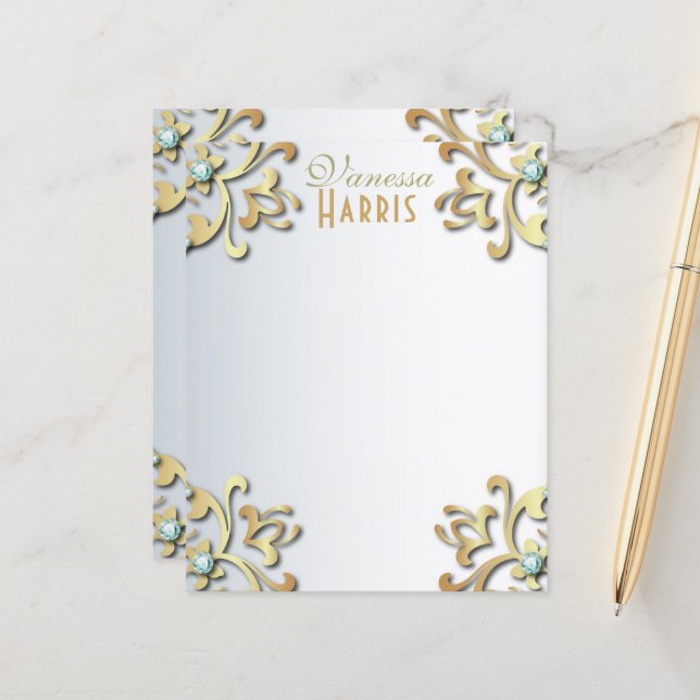 Elegante Dourado Barroco Filigree Border Paper (Frente/Verso In Situ)