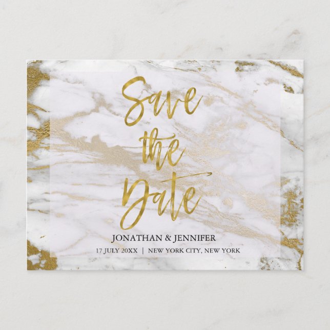 Elegante Dourado e Marble Salve o Cartão de Data (Frente)